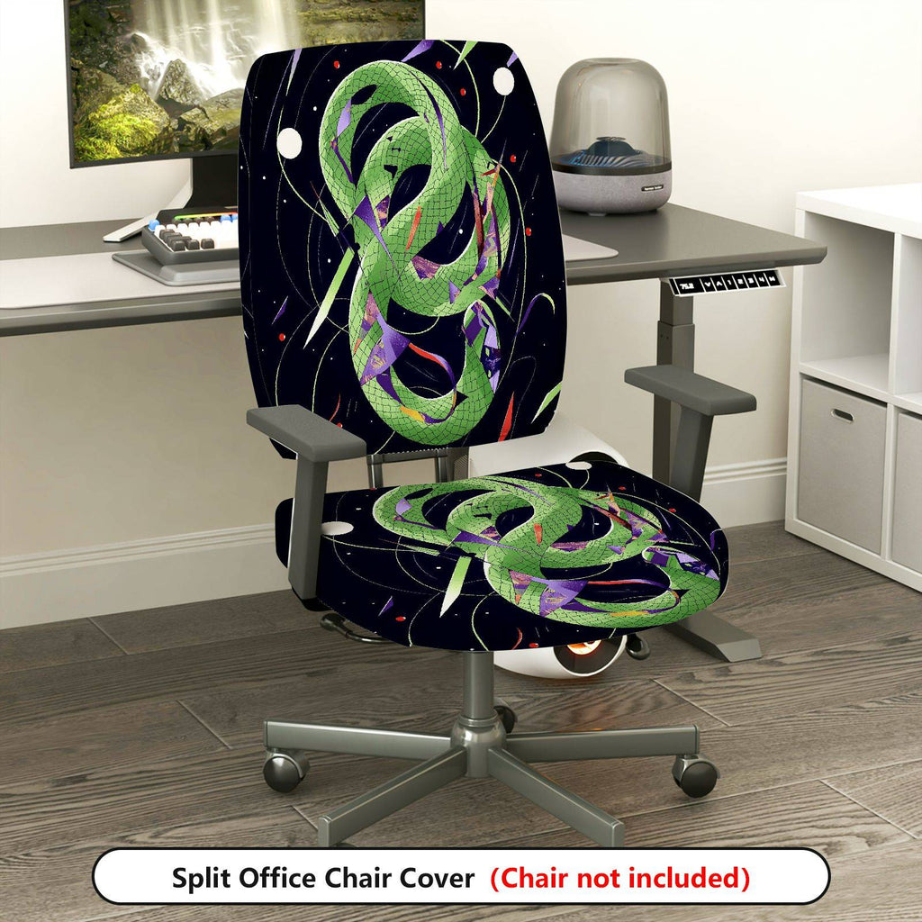 2-Piece Abstract Colorful Snake Space Pattern  Computer Chair Cover Set, Seat and Backrest