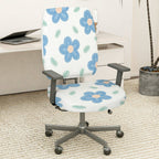 2-Piece Floral Pattern Cute Stylish Blue Leaf  Computer Chair Cover Set, Seat and Backrest