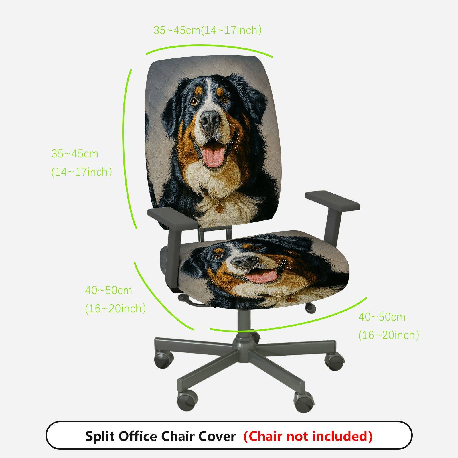 2-Piece Dog Print Animal Theme Cute Home  Computer Chair Cover Set, Seat and Backrest
