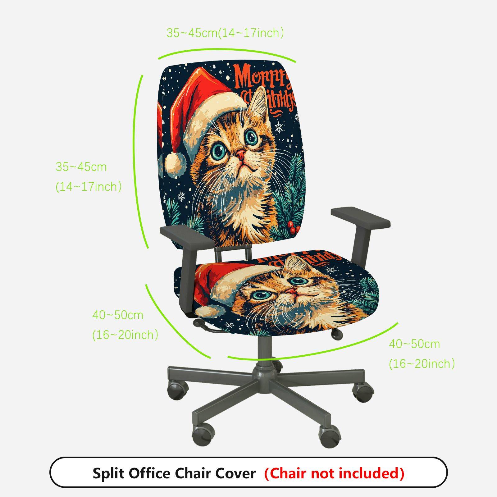 2-Piece Christmas Cat Santa Cute Funny Holiday  Computer Chair Cover Set, Seat and Backrest