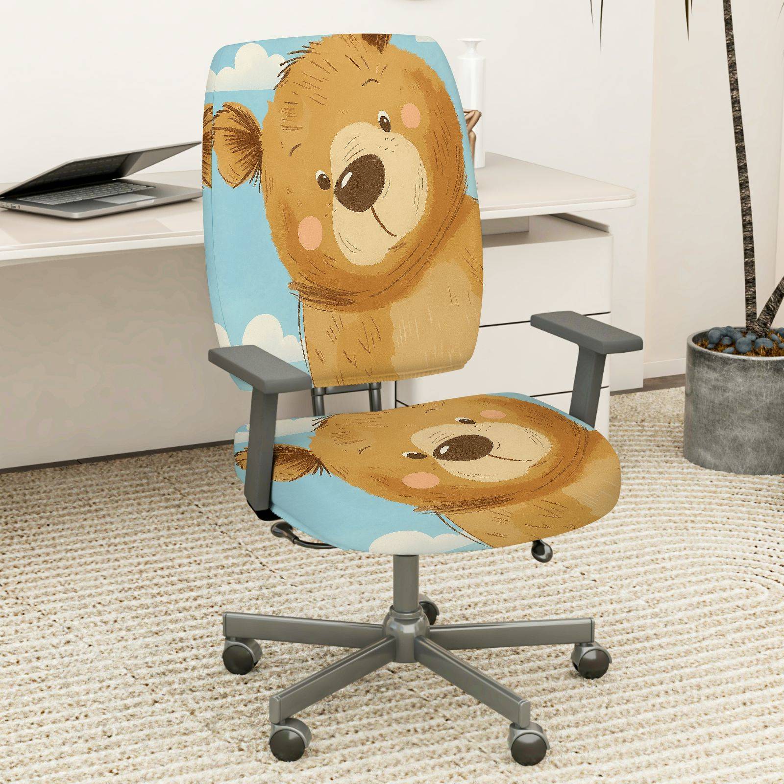 2-Piece Cute Bear Cloud Sky Fun  Computer Chair Cover Set, Seat and Backrest