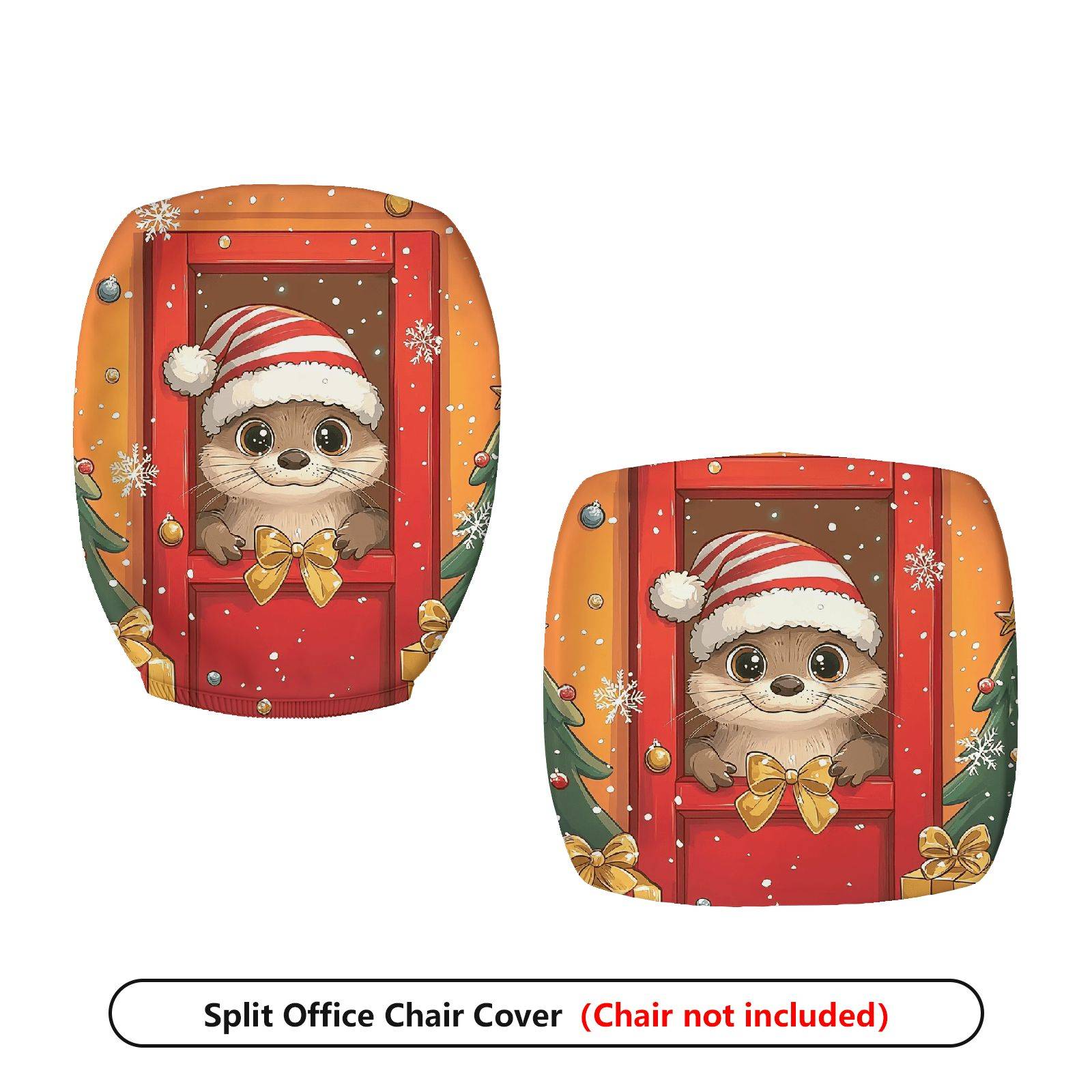 2-Piece Christmas festival home decor snowflake Santa front door  Computer Chair Cover Set, Seat and Backrest