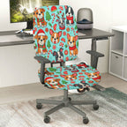 2-Piece Christmas Dog Candy Snowflake Tree  Computer Chair Cover Set, Seat and Backrest