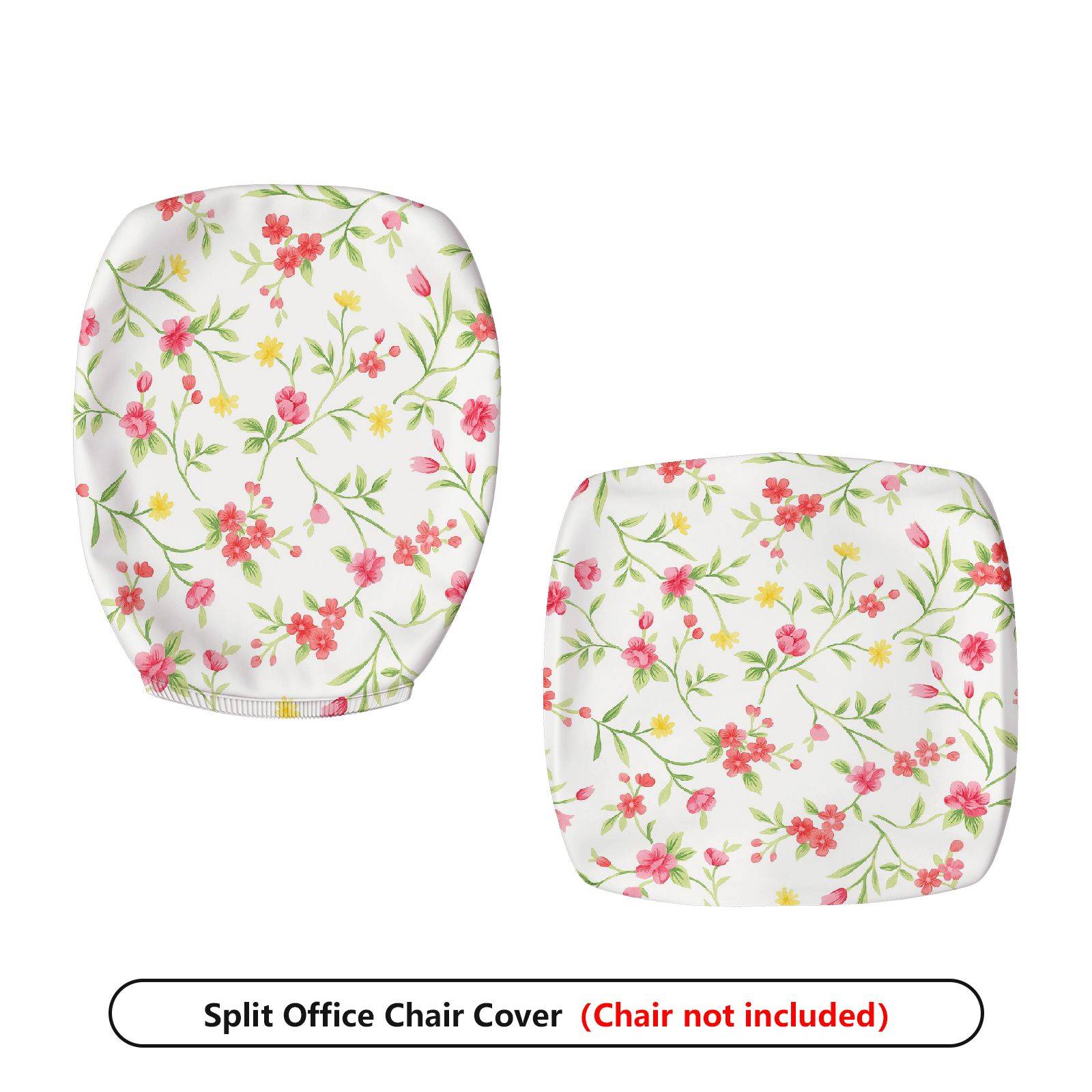 2-Piece Floral Pattern Spring Summer Flower  Computer Chair Cover Set, Seat and Backrest