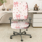 2-Piece Pink Bow Floral Heart Romantic Cute  Computer Chair Cover Set, Seat and Backrest