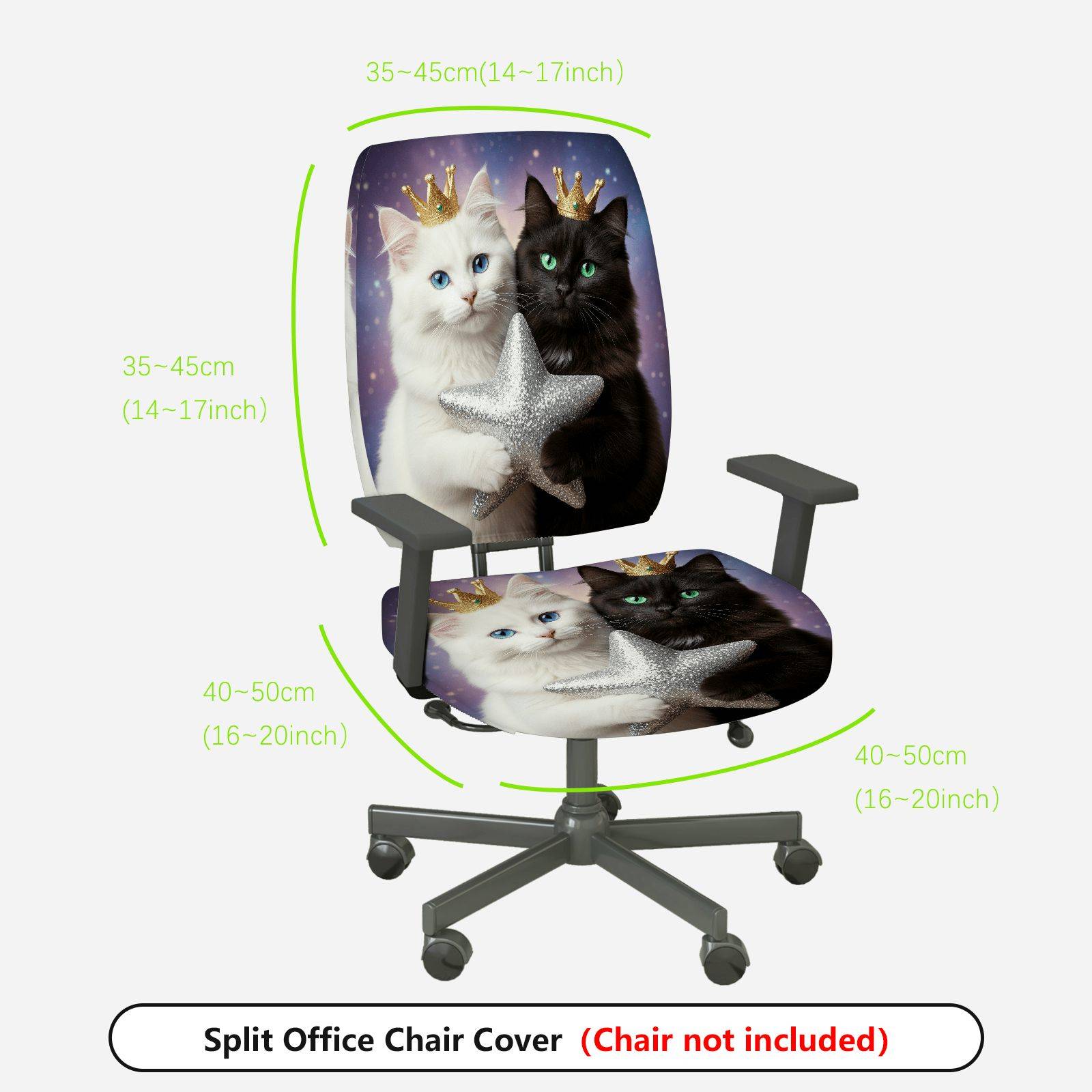 2-Piece Cute Cat Star Crown Fantasy  Computer Chair Cover Set, Seat and Backrest