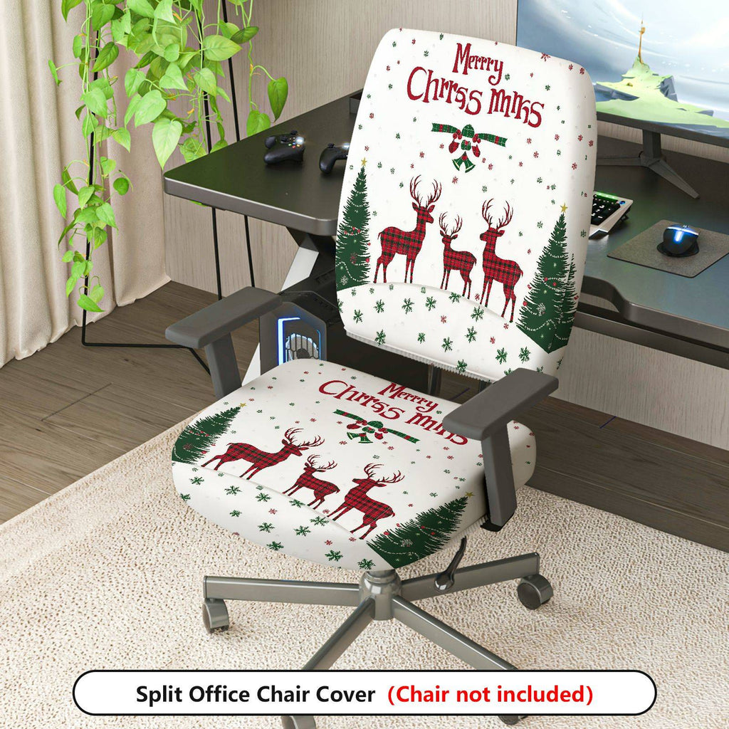 2-Piece Christmas Reindeer Snowflake Tree Plaid  Computer Chair Cover Set, Seat and Backrest