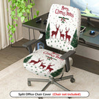 2-Piece Christmas Reindeer Snowflake Tree Plaid  Computer Chair Cover Set, Seat and Backrest