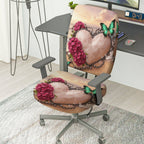 2-Piece Romantic Heart Flower Butterfly Pearl  Computer Chair Cover Set, Seat and Backrest