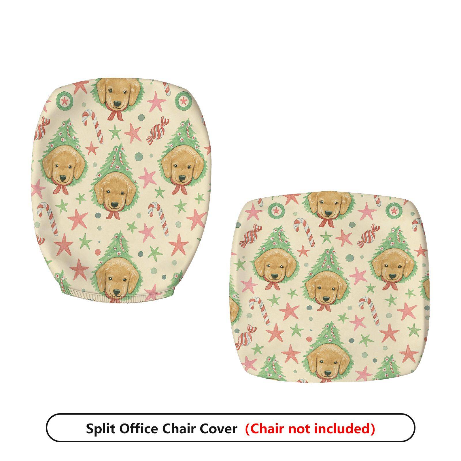 2-Piece Christmas Dog Tree Star Candy  Computer Chair Cover Set, Seat and Backrest