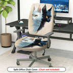 2-Piece Artistic Dual Cats Ink Painting Stylish Modern Unique  Computer Chair Cover Set, Seat and Backrest