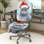 2-Piece Christmas cat festive design  Computer Chair Cover Set, Seat and Backrest