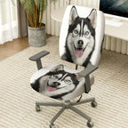 2-Piece Cute Husky Dog Animal Print Stretch  Computer Chair Cover Set, Seat and Backrest
