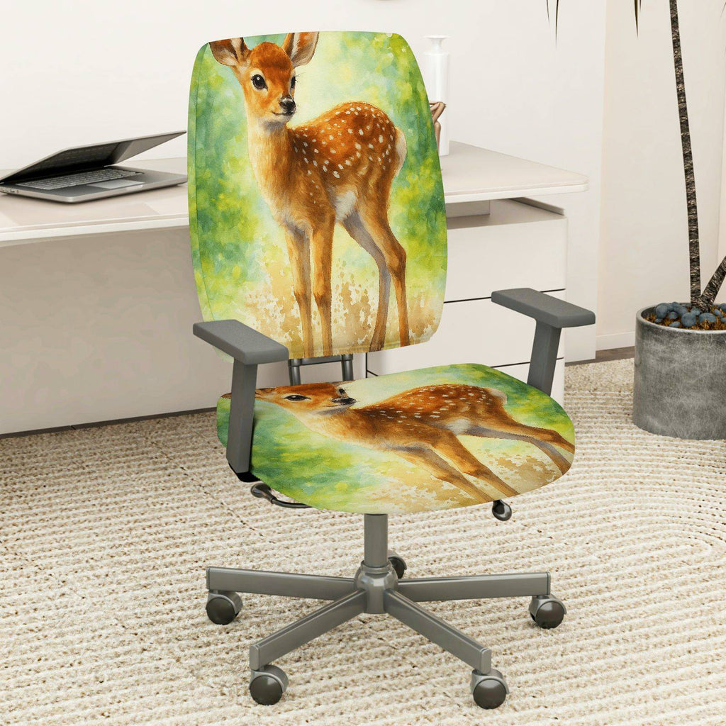 2-Piece Deer Forest Nature Art Animal Wildlife  Computer Chair Cover Set, Seat and Backrest