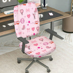 2-Piece Pink Romantic Heart Bow Cherry Flower  Computer Chair Cover Set, Seat and Backrest