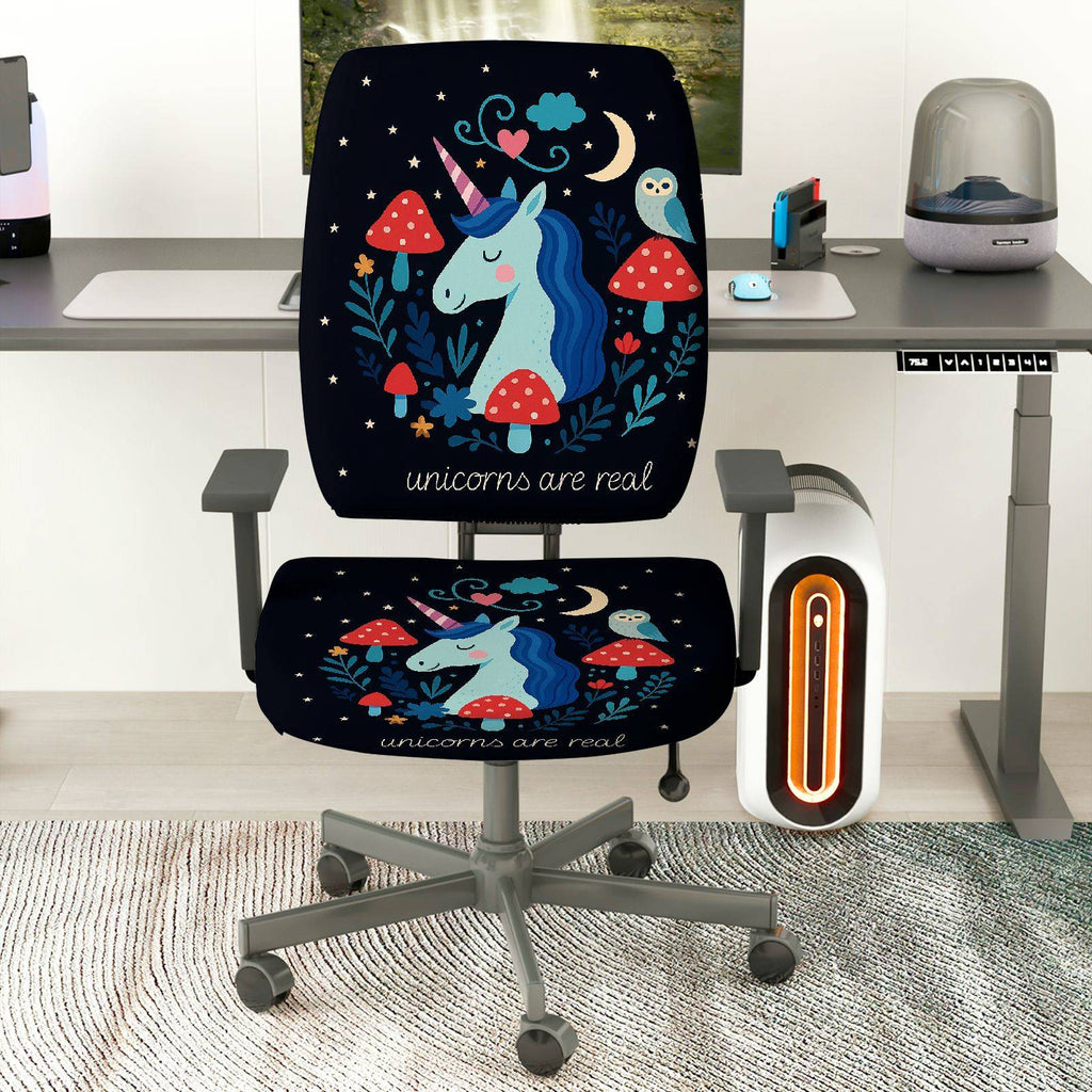 2-Piece Unicorn Fantasy Cute Decorative Colorful  Computer Chair Cover Set, Seat and Backrest
