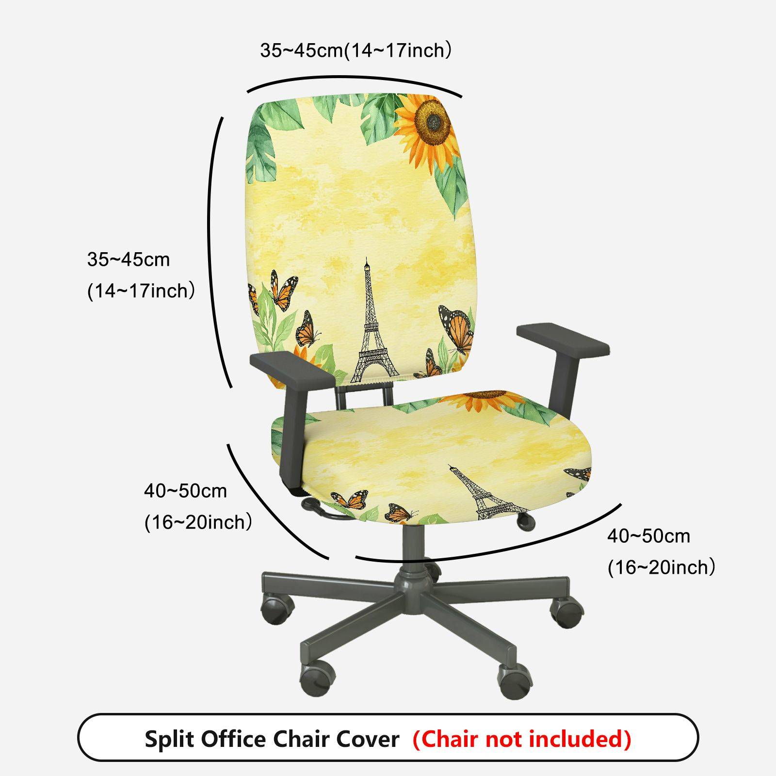 2-Piece Floral Eiffel Tower Butterfly Sunflower Vintage  Computer Chair Cover Set, Seat and Backrest