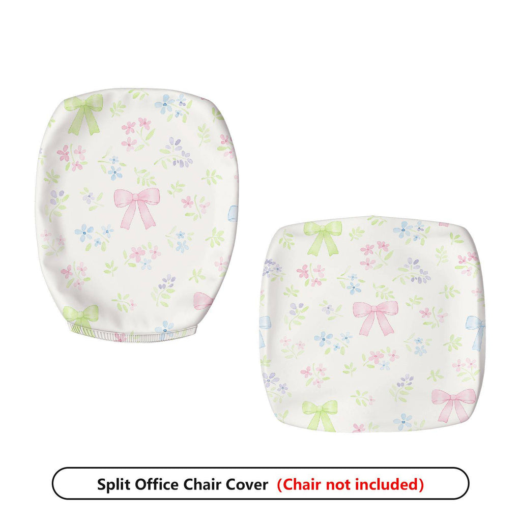 2-Piece Floral Bow Pastel Cute Spring Comfortable  Computer Chair Cover Set, Seat and Backrest