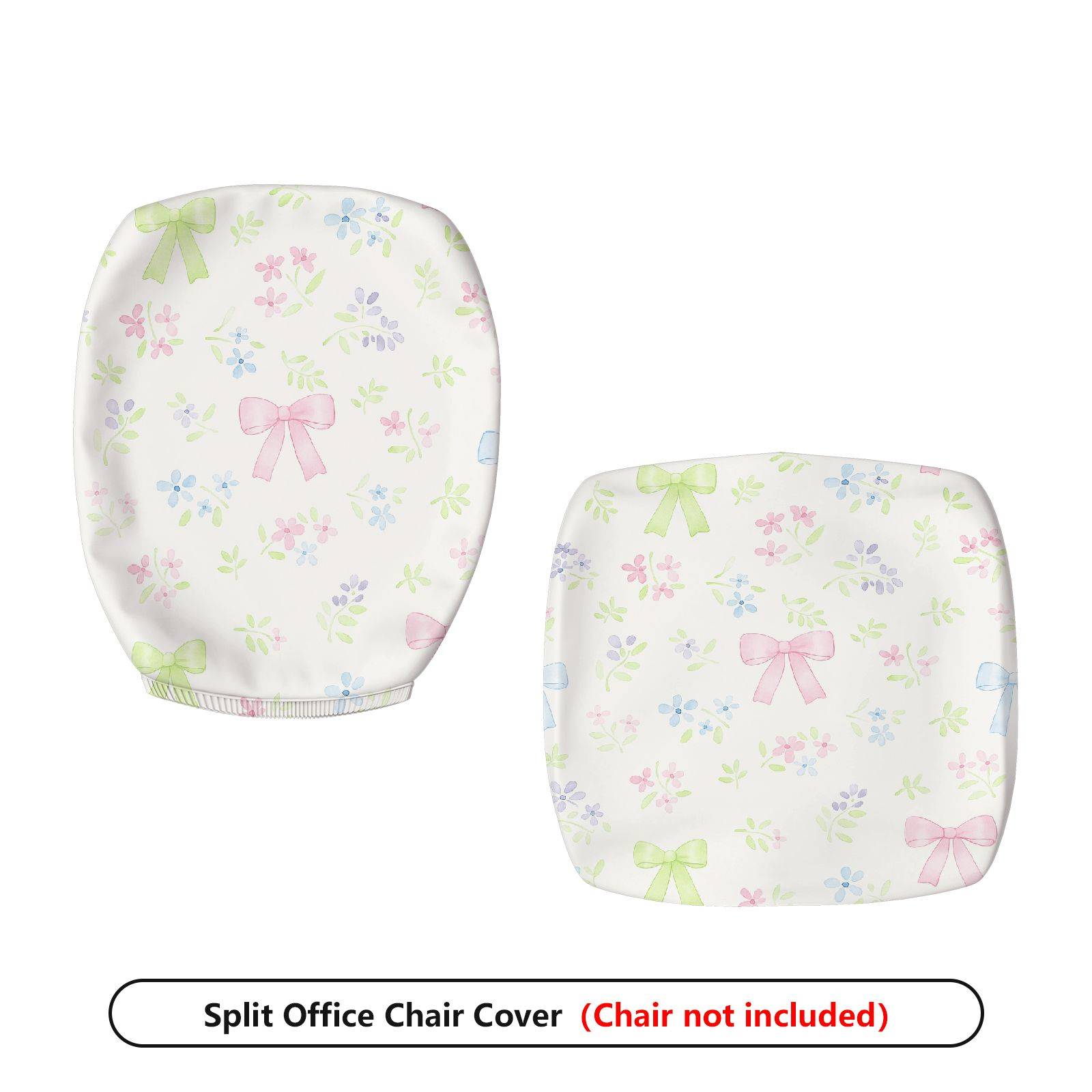 2-Piece Floral Bow Pastel Cute Spring Comfortable  Computer Chair Cover Set, Seat and Backrest