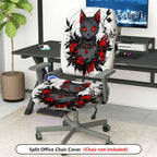 2-Piece Gothic Cat Floral Artistic Red Black  Computer Chair Cover Set, Seat and Backrest