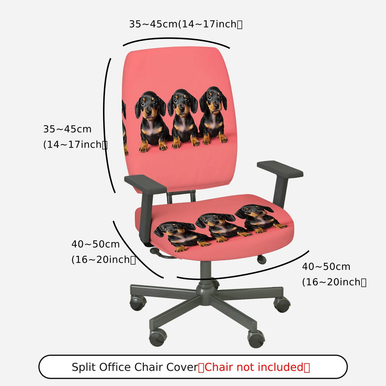 2-Piece Cute Dog Animal Print Red Cozy Playful Fun  Computer Chair Cover Set, Seat and Backrest