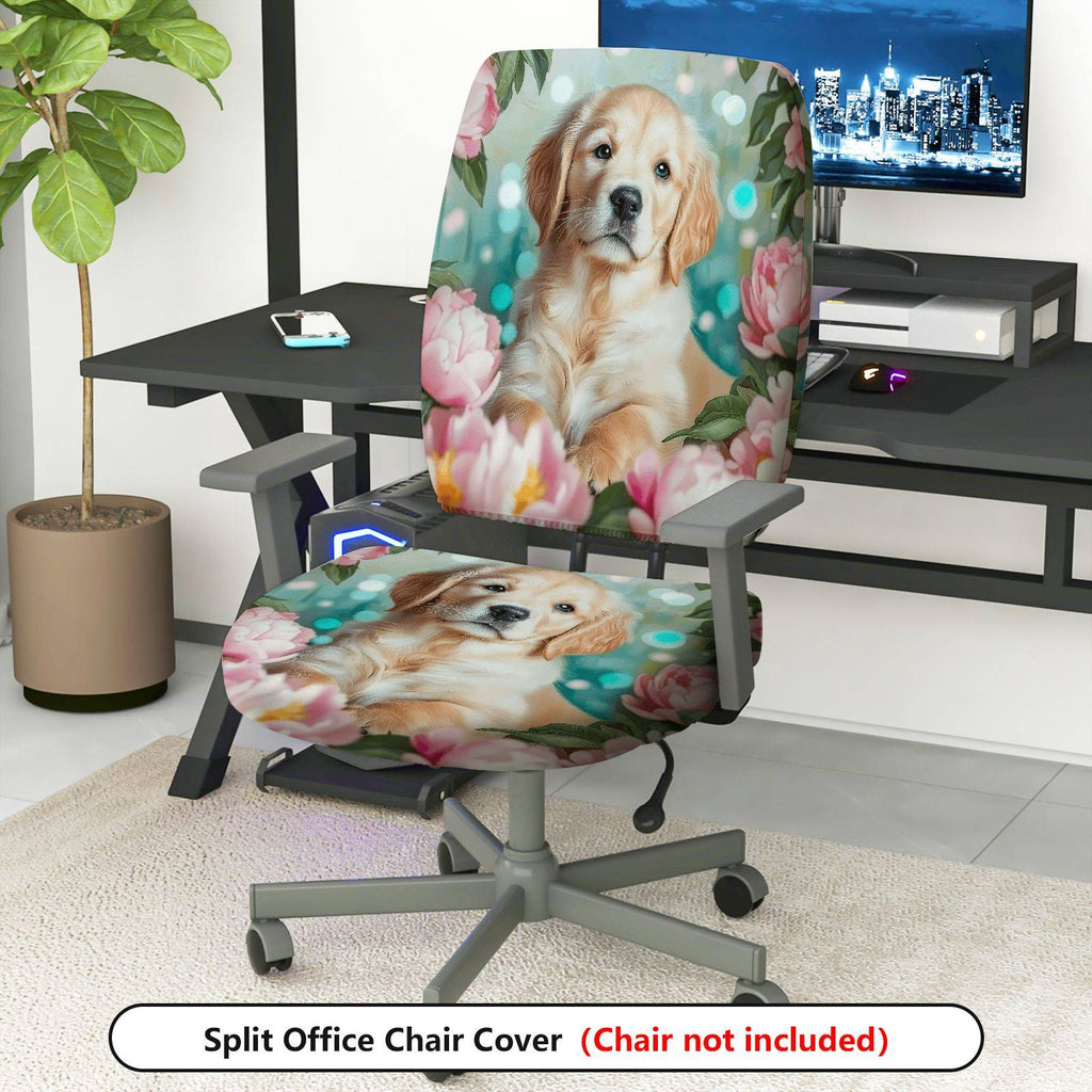 2-Piece Floral Dog Pattern Colorful Cute Relaxing  Computer Chair Cover Set, Seat and Backrest