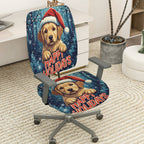 2-Piece Seasonal Puppy Christmas Dog Santa Happy Holidays  Computer Chair Cover Set, Seat and Backrest