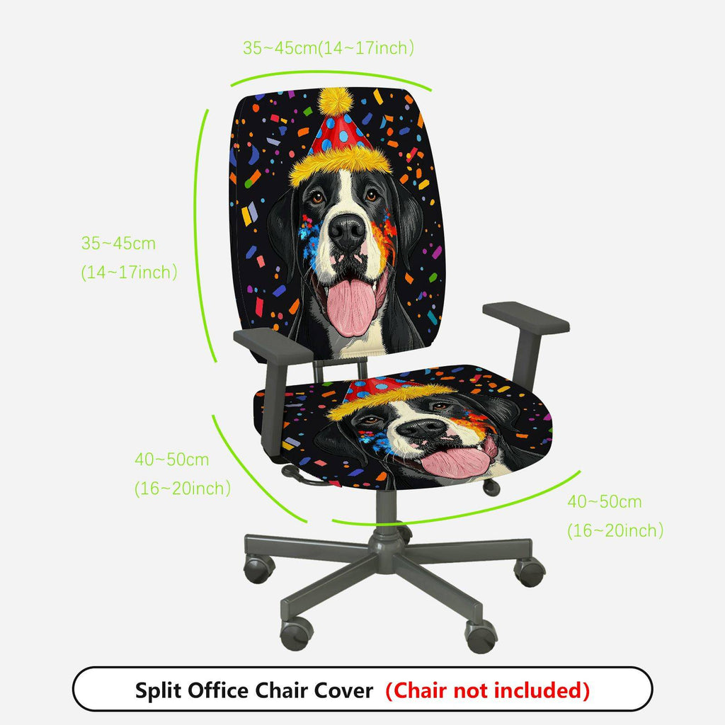 2-Piece Dog Birthday Party Celebration Colorful Festive  Computer Chair Cover Set, Seat and Backrest