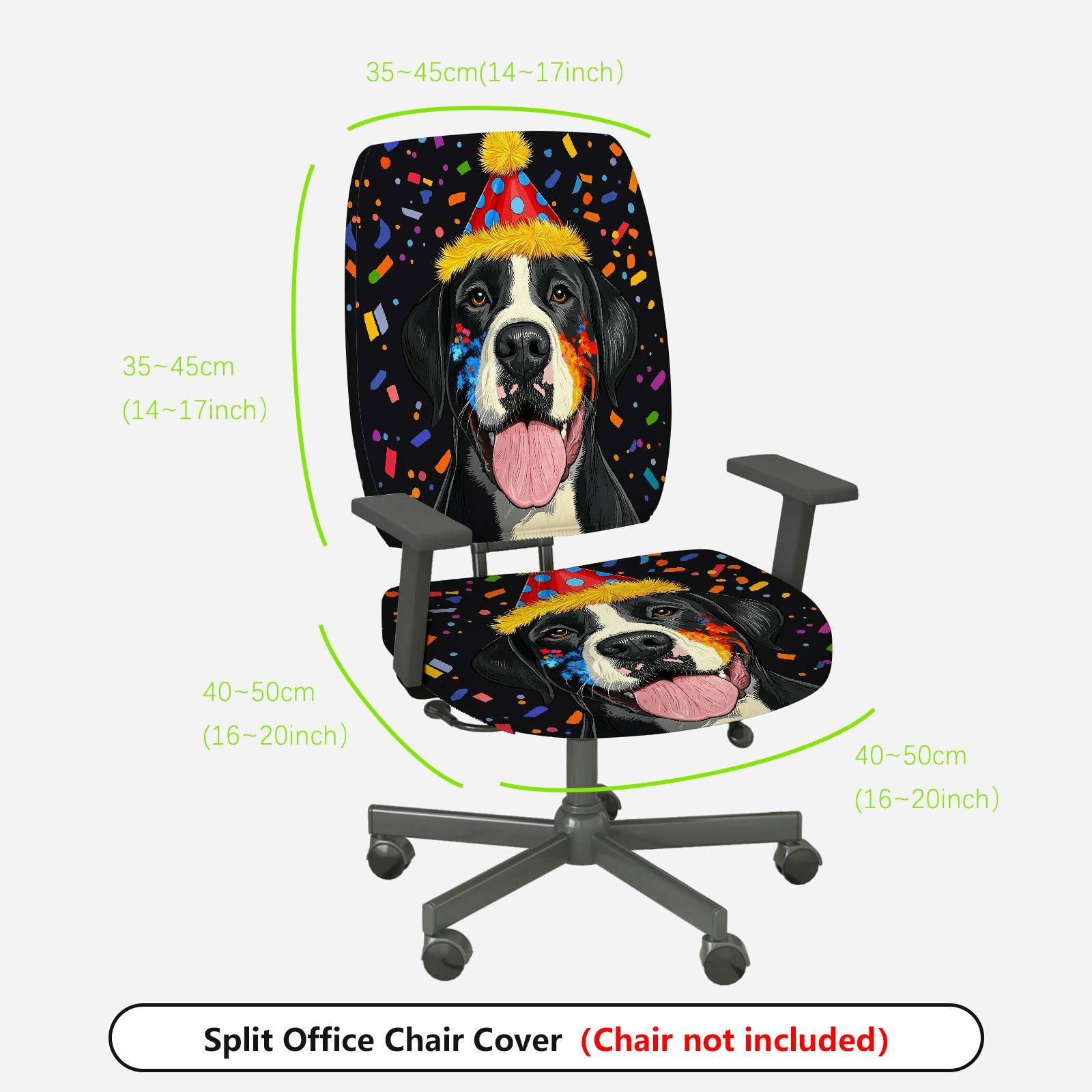 2-Piece Dog Birthday Party Celebration Colorful Festive  Computer Chair Cover Set, Seat and Backrest