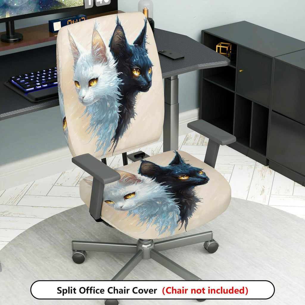 2-Piece Artistic Dual Cats Ink Painting Stylish Modern Unique  Computer Chair Cover Set, Seat and Backrest