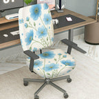 2-Piece Floral Pattern Blue Flowers  Computer Chair Cover Set, Seat and Backrest