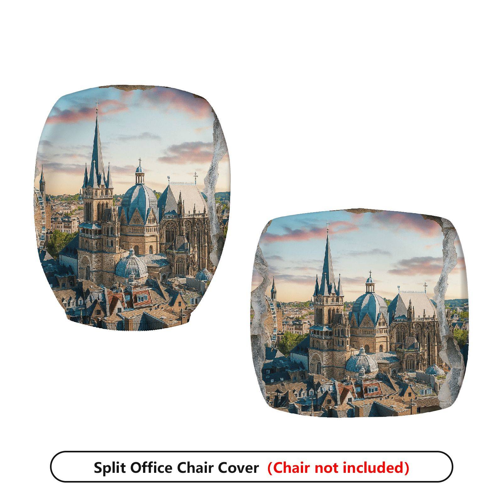 2-Piece Cathedral Landscape Architecture Travel Art  Computer Chair Cover Set, Seat and Backrest