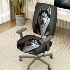 2-Piece Husky Dog Animal Pattern Black White Fun Style  Computer Chair Cover Set, Seat and Backrest