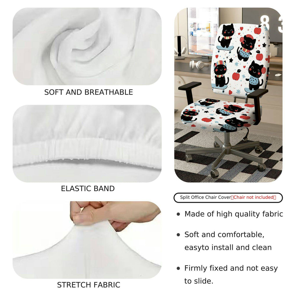 2-Piece Cute Cat Apple Heart Star  Computer Chair Cover Set, Seat and Backrest