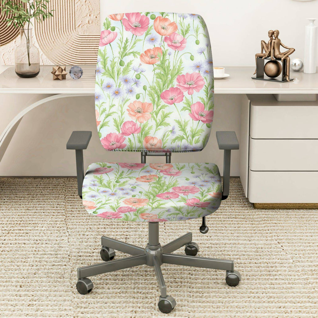 2-Piece Floral Blossom Pastel Spring Garden  Computer Chair Cover Set, Seat and Backrest