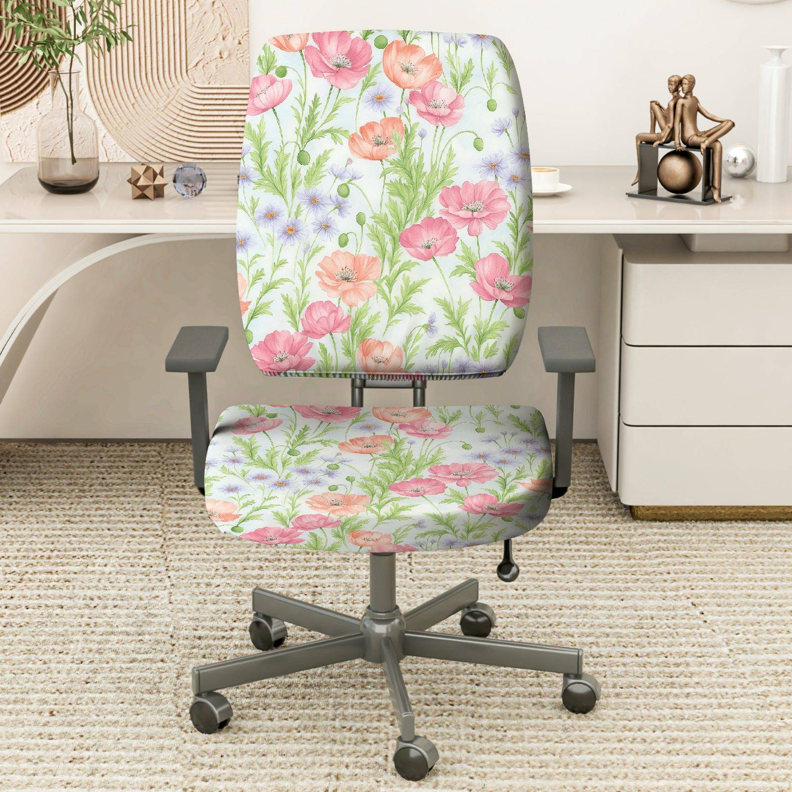 2-Piece Floral Blossom Pastel Spring Garden  Computer Chair Cover Set, Seat and Backrest