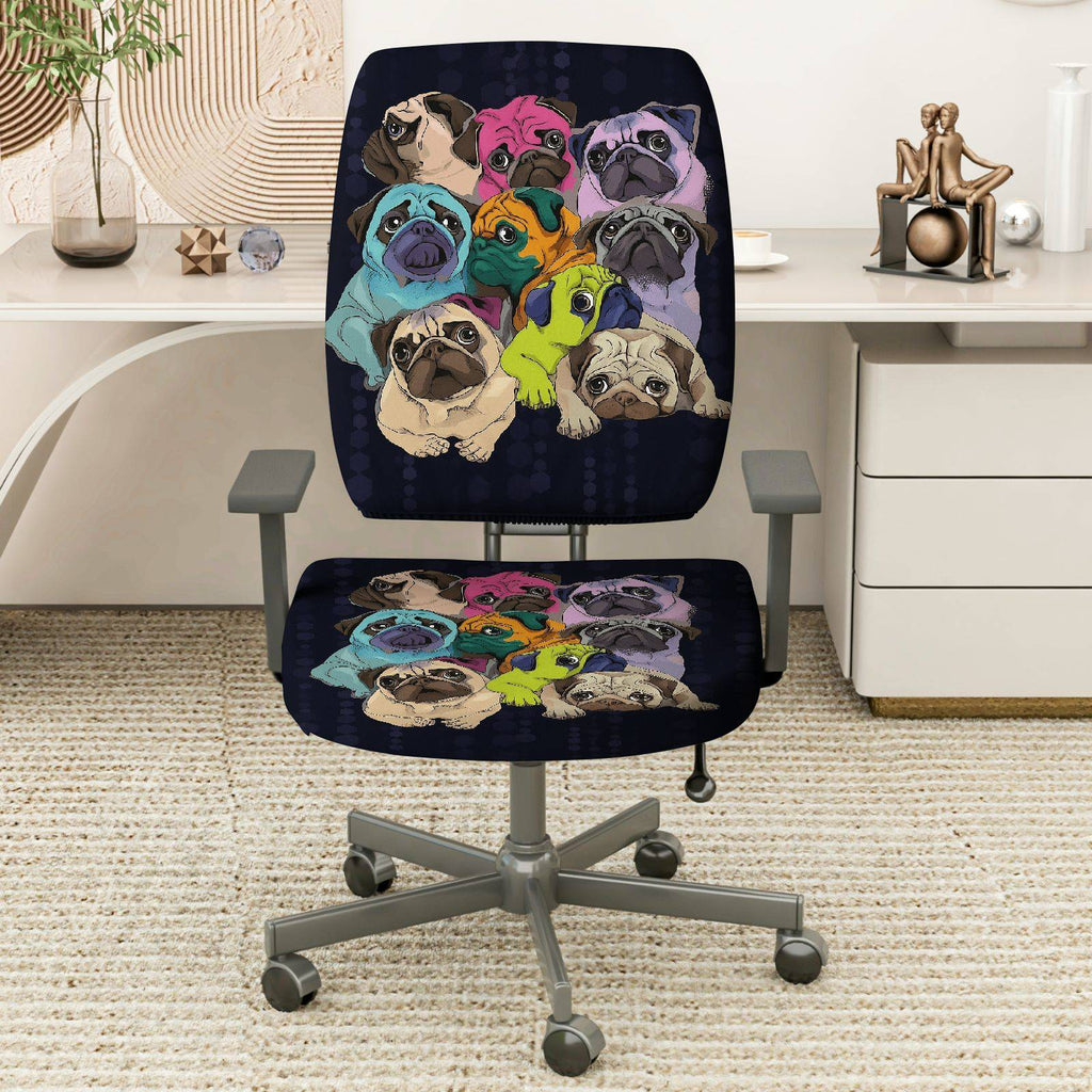 2-Piece Colorful Cute Dog Pattern Stylish Creative Fun  Computer Chair Cover Set, Seat and Backrest