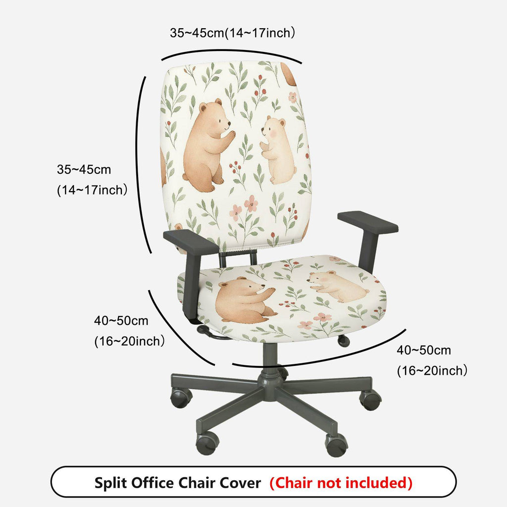 2-Piece Cute Bear Floral Nature  Computer Chair Cover Set, Seat and Backrest