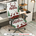 2-Piece Christmas Reindeer Festive Decorative Holiday Winter  Computer Chair Cover Set, Seat and Backrest