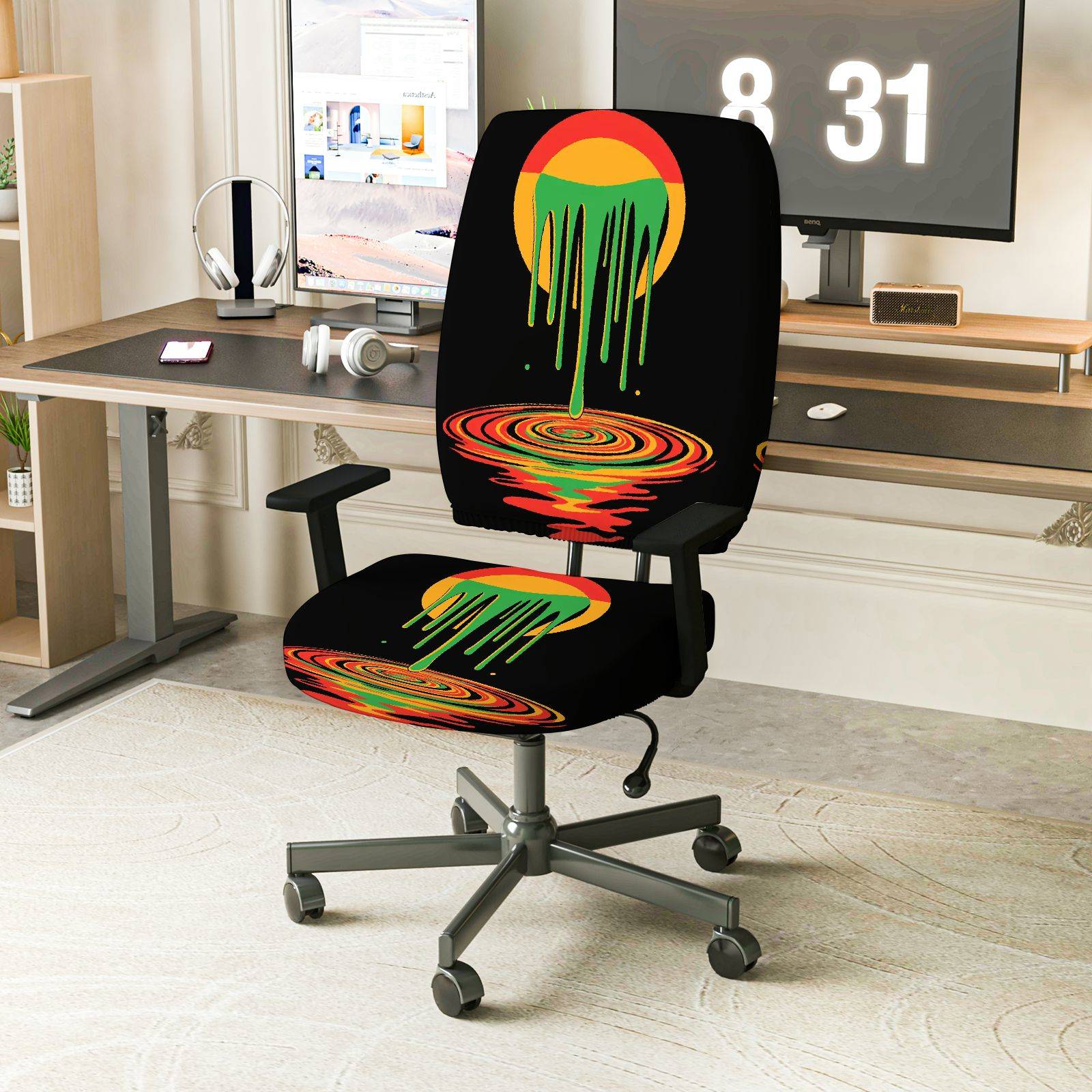 2-Piece Abstract Colorful Dripping Artistic Pattern Creative  Computer Chair Cover Set, Seat and Backrest