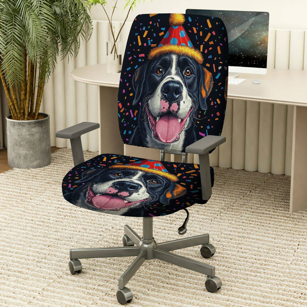 2-Piece Dog Party Hat Happy Celebration Cheerful Joyful  Computer Chair Cover Set, Seat and Backrest