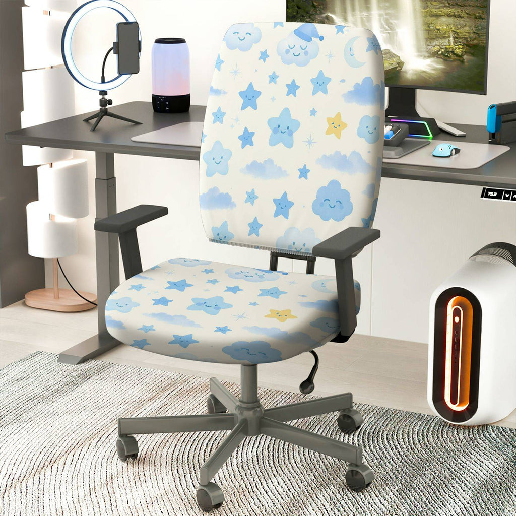 2-Piece Cute Sky Star Cloud Moon  Computer Chair Cover Set, Seat and Backrest