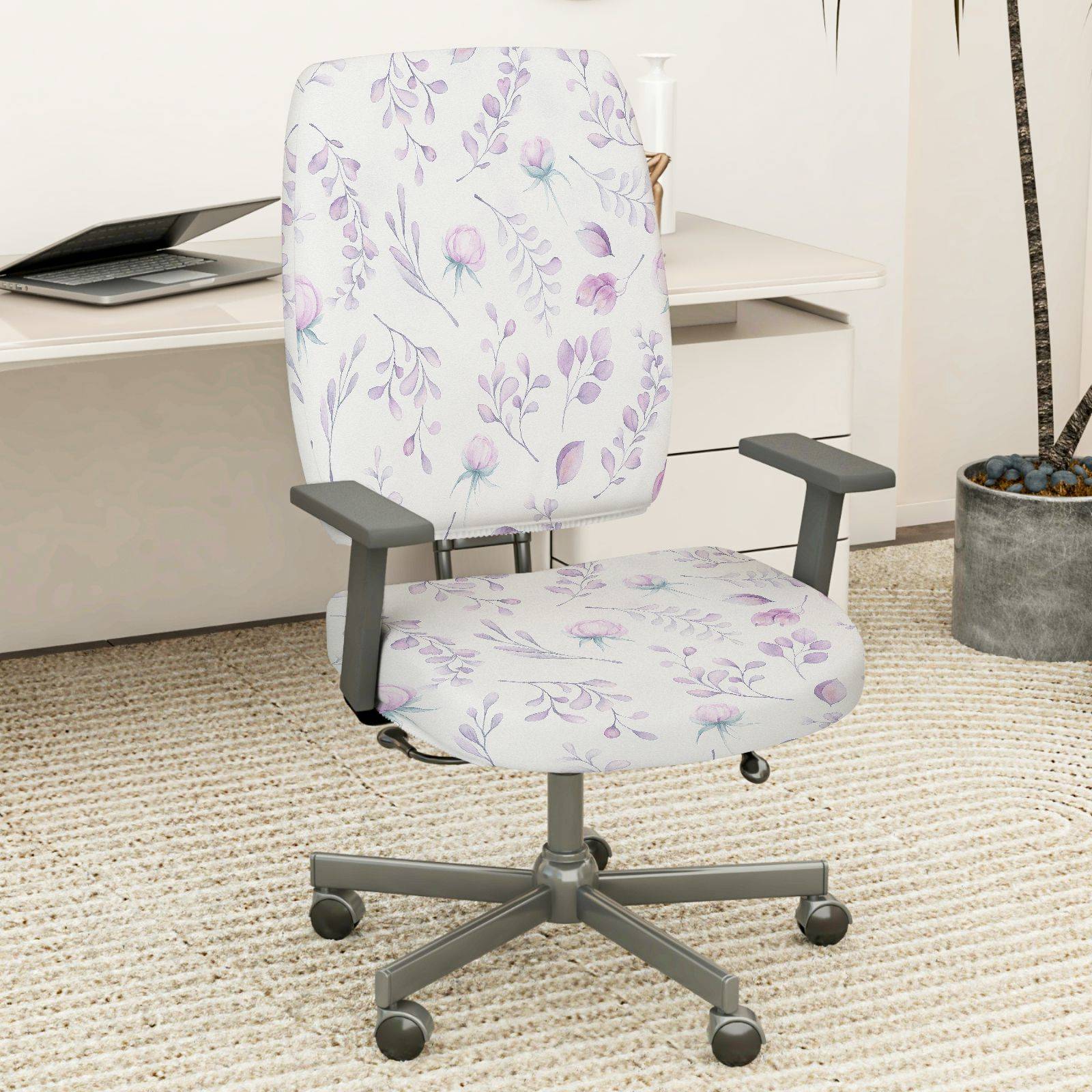 2-Piece Floral Pastel Elegant  Computer Chair Cover Set, Seat and Backrest