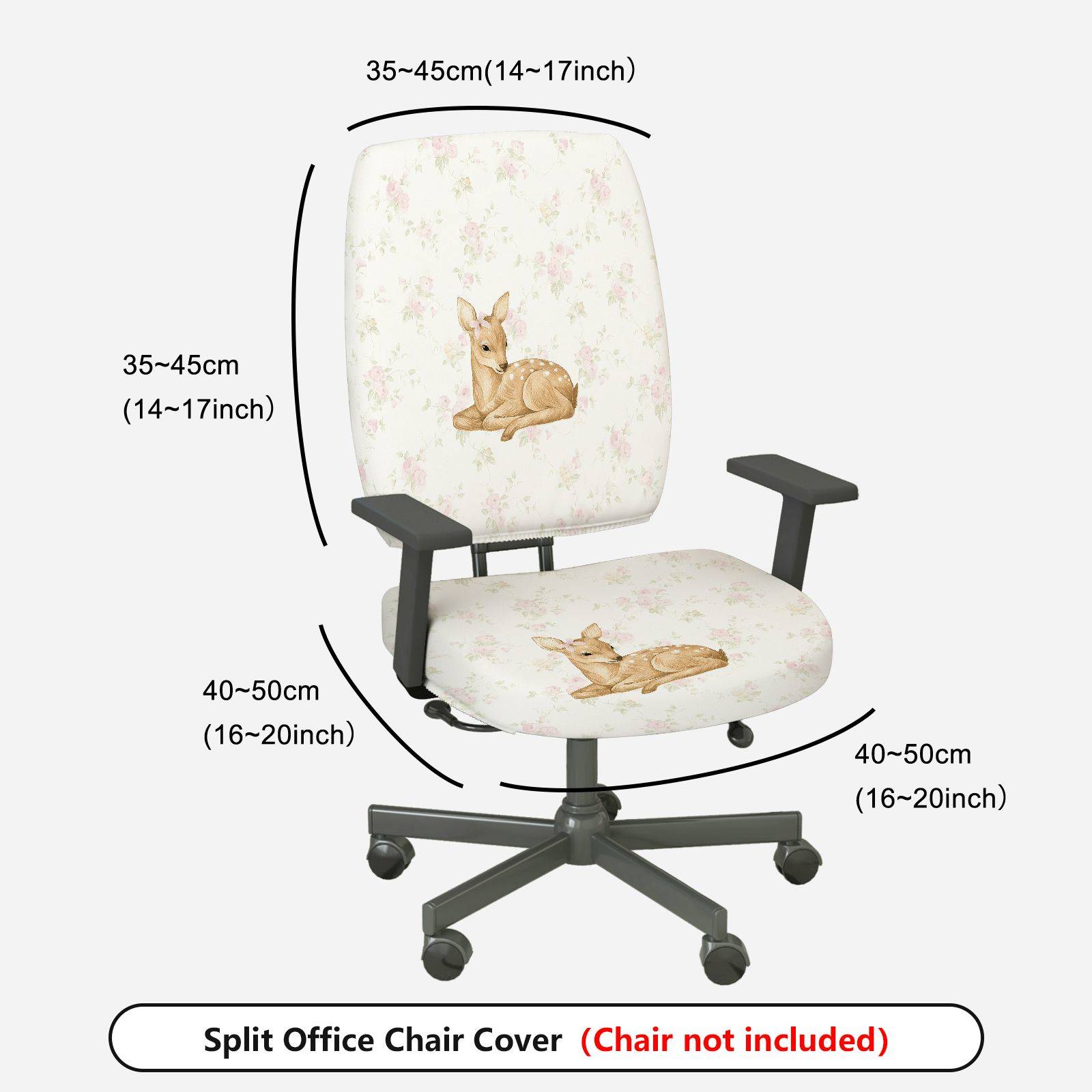2-Piece Deer Floral Pastoral Cute Decorative  Computer Chair Cover Set, Seat and Backrest