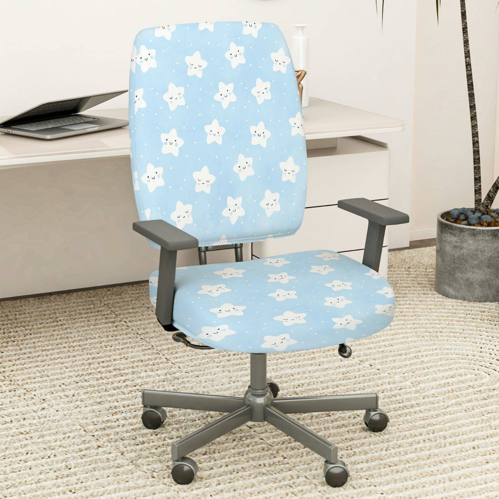 2-Piece Cute Star Pattern Blue Fun Cheerful Cozy  Computer Chair Cover Set, Seat and Backrest
