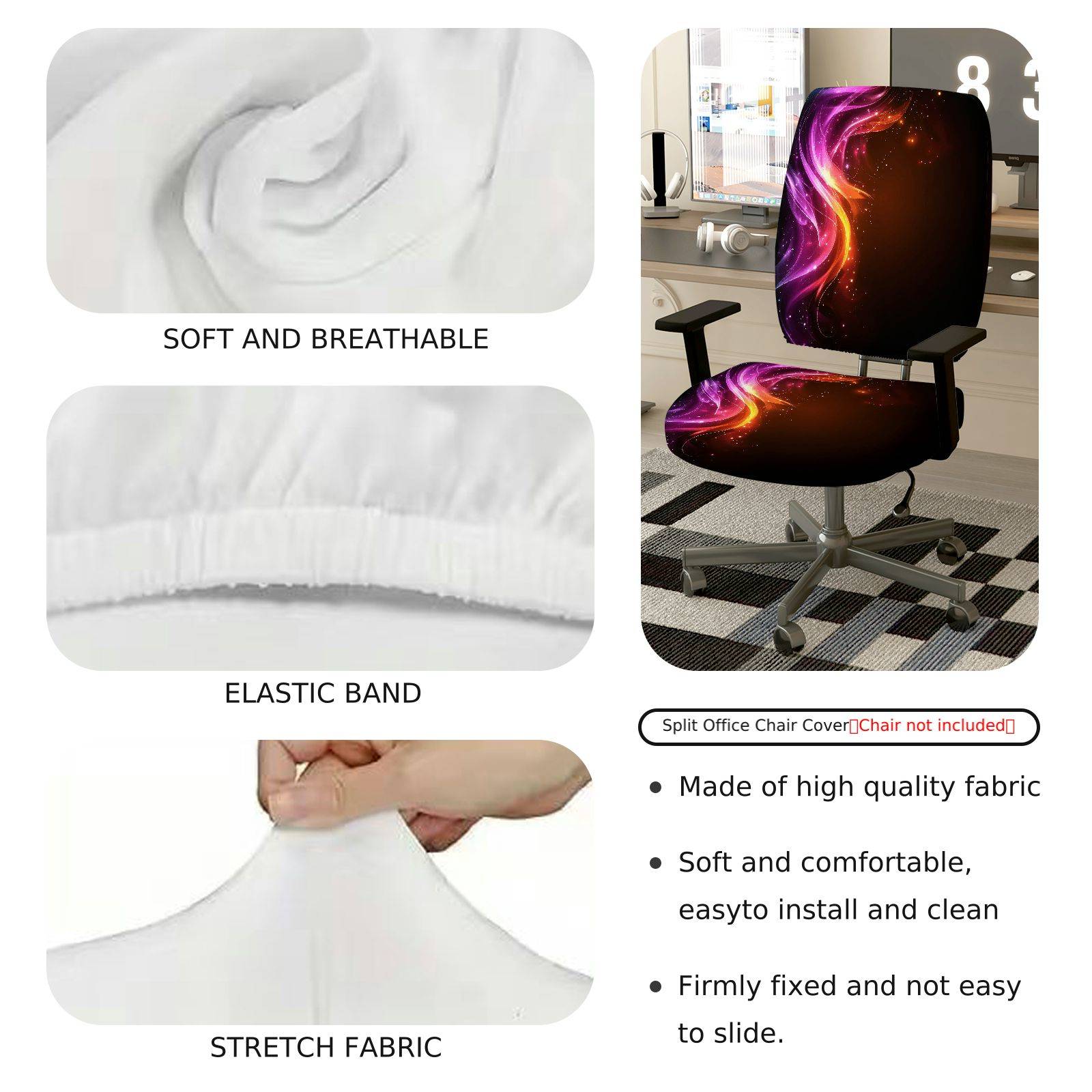 2-Piece Abstract Colorful Cosmic Star  Computer Chair Cover Set, Seat and Backrest