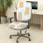 2-Piece Cute Bear Floral Decorative  Computer Chair Cover Set, Seat and Backrest