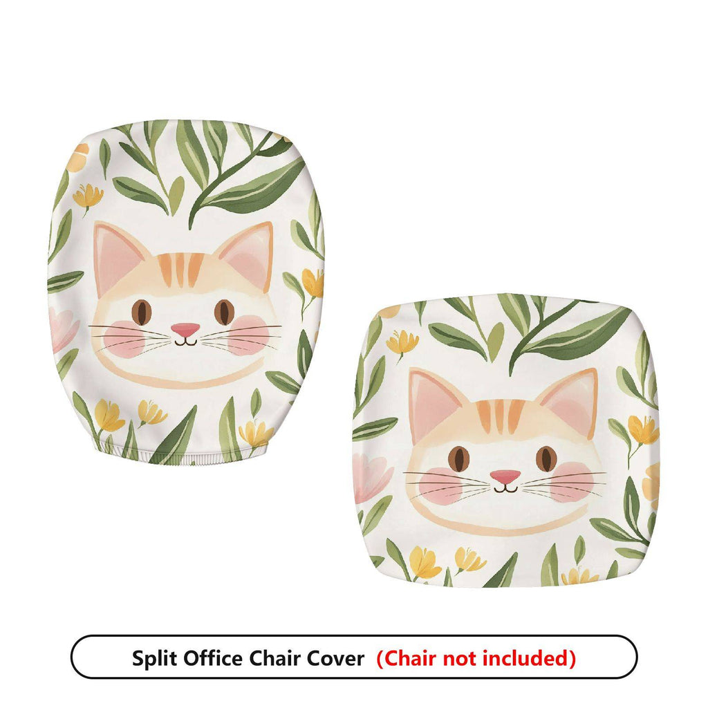 2-Piece Cute Cat Floral Pattern  Computer Chair Cover Set, Seat and Backrest