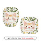 2-Piece Cute Cat Floral Pattern  Computer Chair Cover Set, Seat and Backrest