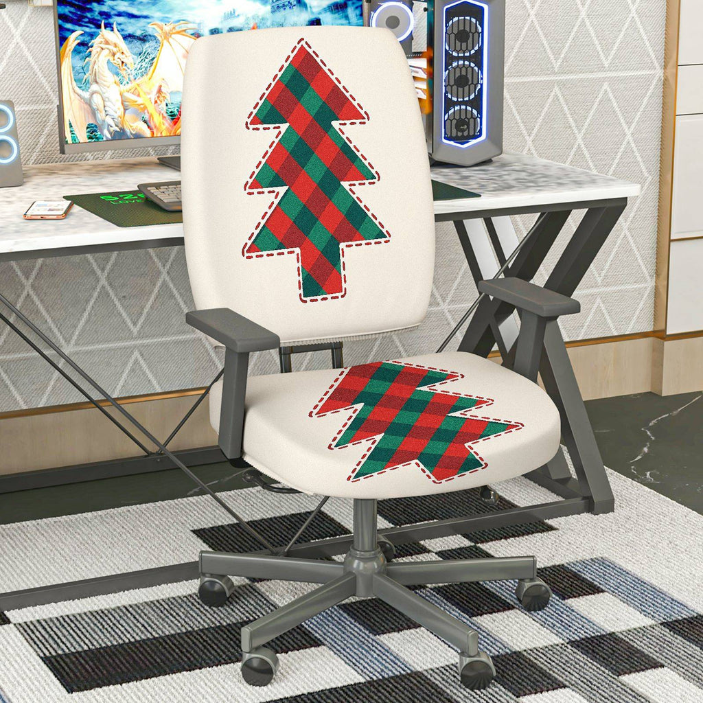 2-Piece Christmas plaid tree pattern holiday decoration  Computer Chair Cover Set, Seat and Backrest